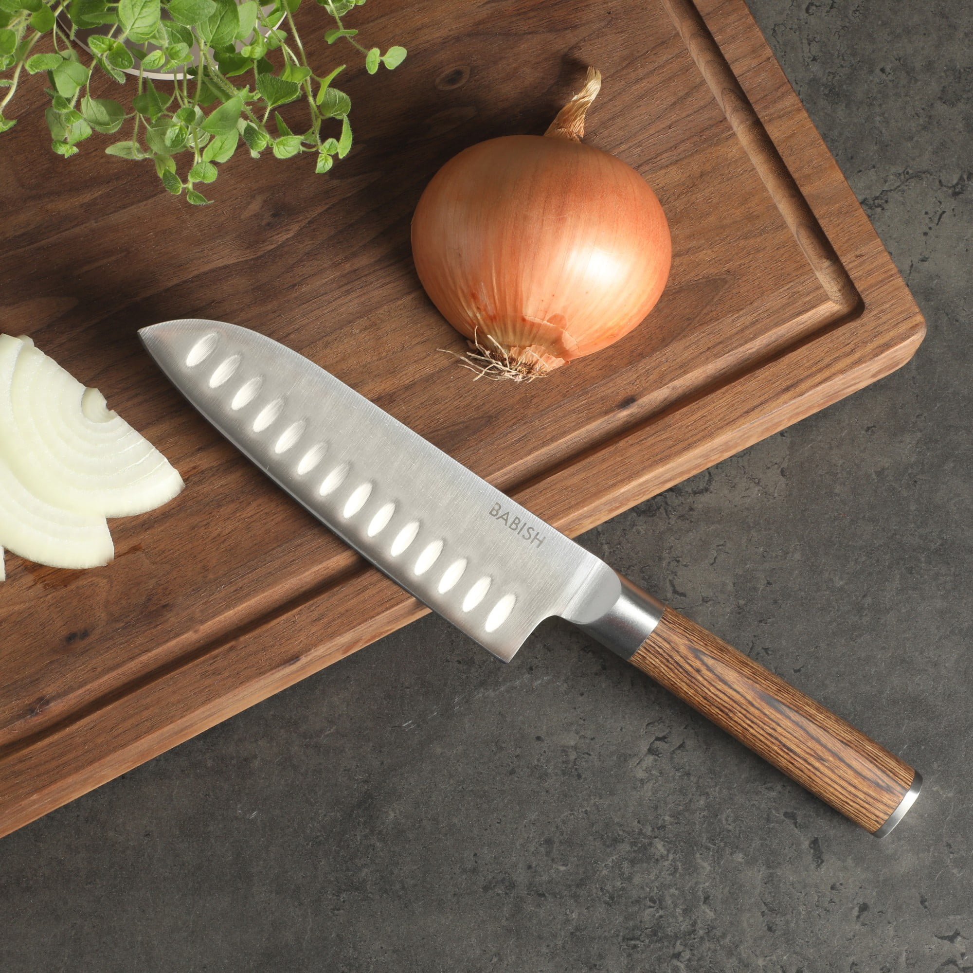 Babish 6.5-Inch Santoku Knife – High-Carbon 1.4116 German Steel Kitchen Knife with Dark Pakka Wood Handle, Full-Tang Razor Sharp Blade for Chopping, Slicing, Dicing & Precision Prep