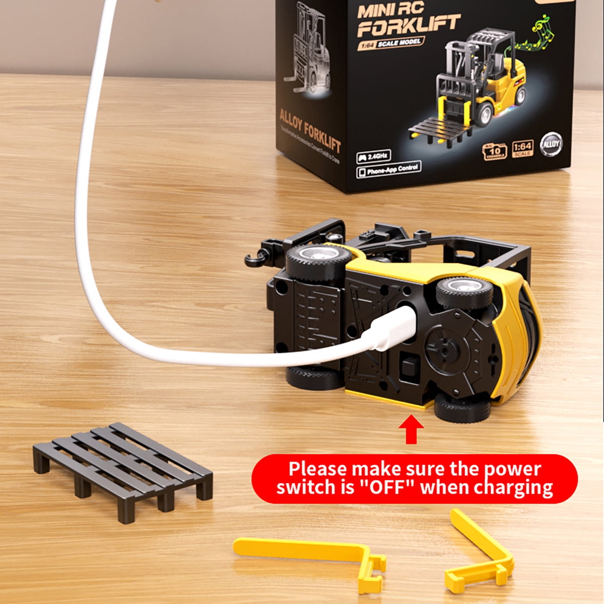 Mini Forklift Remote Control 1:64 RC Truck Toys 2 in 1 RC Cars Lift Fork & Hook with Lights & Sounds for Kids Christmas Birthday Gifts