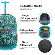 J World Girls Sunrise 18 Rolling Backpack for School and Travel, Mint Leopard