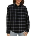 thumbnail image 2 of Flannel Button Up Shirts for Women Long Sleeve Classic Plaid Shackets Jackets Loose Casual Lapel Collar Blouses (XL, Dark Blue), 2 of 7