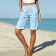 thumbnail image 6 of Ihhxva Cotton Beach Shorts for Women Elastic Waist Solid Color Adjustable with Pockets Stretchable Summer Exterior Pocket High Bermuda Style Casual Workout Lounge S-2XL, 6 of 9