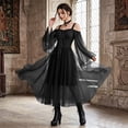thumbnail image 6 of Women Gothic Witch Maxi Dress, Off Shoulder Sheer Flare Long Sleeve Lace Up Vintage Gown, Floor Length Renaissance Costume Dress for Halloween Cosplay Themed Party XL, 6 of 6