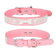 Rhinestones Bling Dog Cat Collars Diamond with Rhinestone Bowtie Decoration for Small Medium Large Dogs (S, Pink)