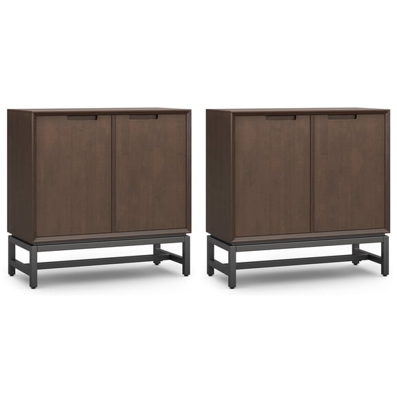 Simpli Home Banting Solid Wood 32 inch Storage Cabinet in Walnut Brown (Set of 2)