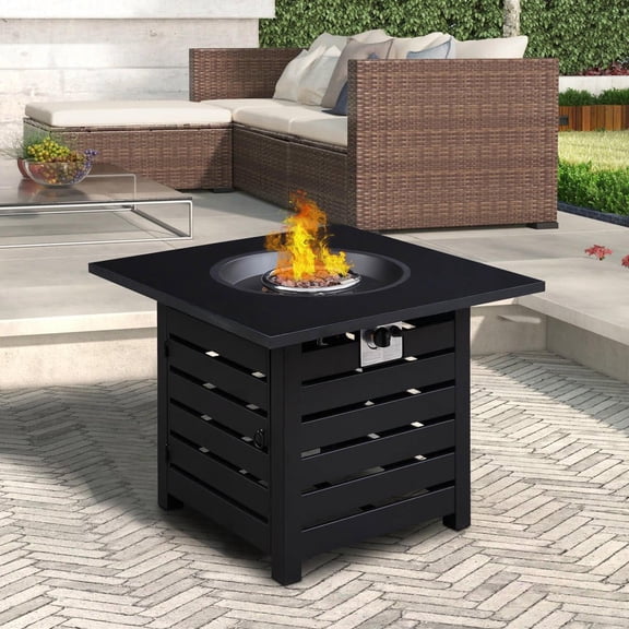 Resenkos 32-inch Square 50,000 BTU Auto-Ignition Propane Fire Pit Table with Protective Cover