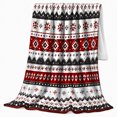 thumbnail image 2 of Nordic Fair Isle Holiday Pattern Evergreen Trees Snowflakes, Festive Holiday Scene, Warm Flannel Blanket for Living Room and Reading Nook, Art Lovers Friendship Gift, Festive Home Decor, 2 of 9