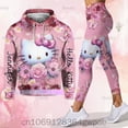 thumbnail image 2 of Sweat à capuche et leggings Hello Kitty pour femme, pantalon de yoga, pantalon de survêtement, mode sport, ensemble imbibé, mignon, 3D, nouveau, 2025, 2 of 4
