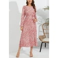 thumbnail image 3 of Floral Print Ruffle Front Pleated Dress for Women Mid-Calf Length Pink Medium, 3 of 4