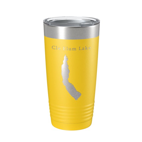Cle Elum Lake Map Tumbler Travel Mug Insulated Laser Engraved Coffee Cup Washington 20 oz Yellow