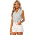 thumbnail image 1 of Camisa hawaiana para mujer Allegra K Blusa de playa con botones florales tropicales Azul claro S, 1 of 4