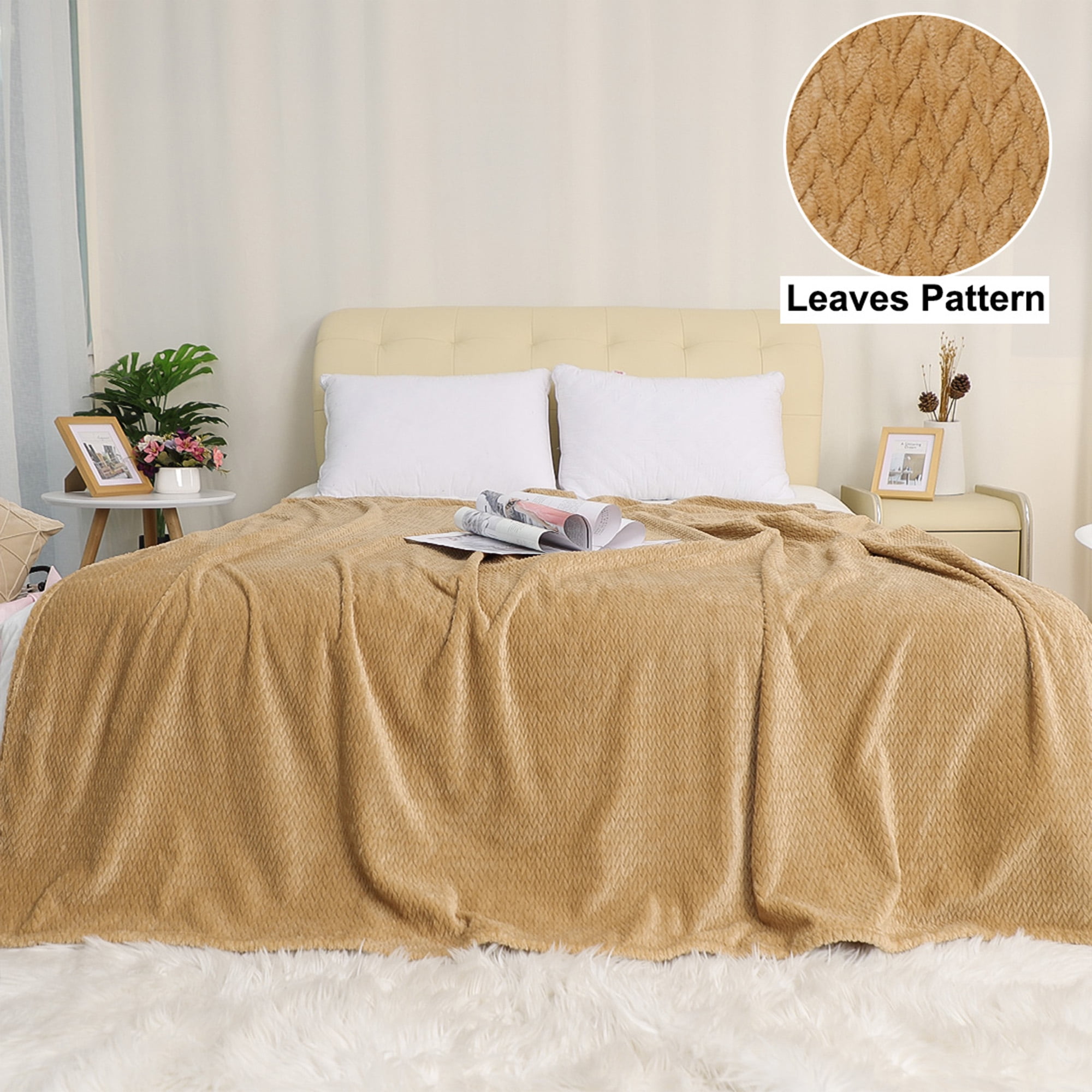 Flannel Fleece Bed Blankets Queen Size Soft Warm Microfiber Leaves