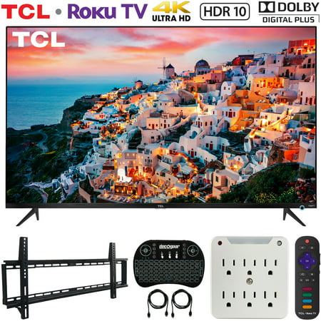 TCL 50S525 50-inch 5-Series Roku Smart HDR 4K UHD TV (2019) Bundle with Vivitar 37-70inch Low Profile Wall Mount Kit, Deco Gear Wireless Keyboard and 6-Outlet Surge Adapter with Night (Best Usb Wifi Adapter 2019)