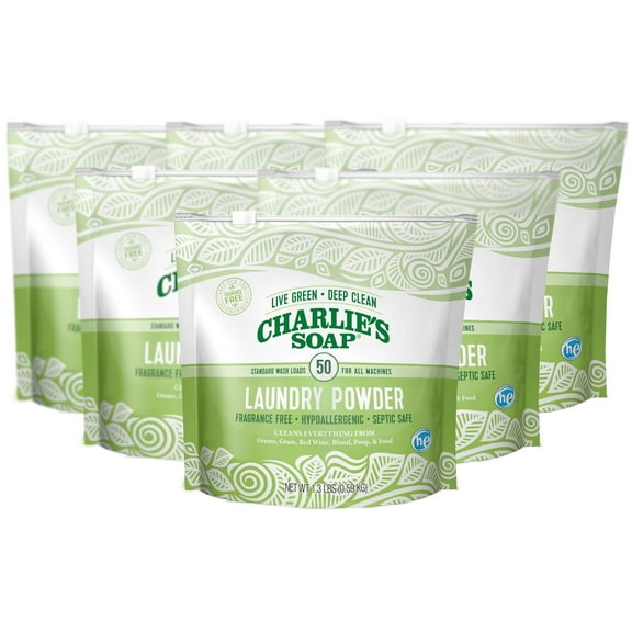 Charlie's Soap - Unscented Laundry Powder 50 Loads (Six 50-load Bags, 300 Total Loads)