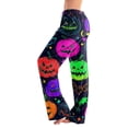 thumbnail image 2 of Womens Pj Pants Halloween Pumpkin Print Wide Leg Lounge Pants Elastic Waist Pjs, 2 of 6
