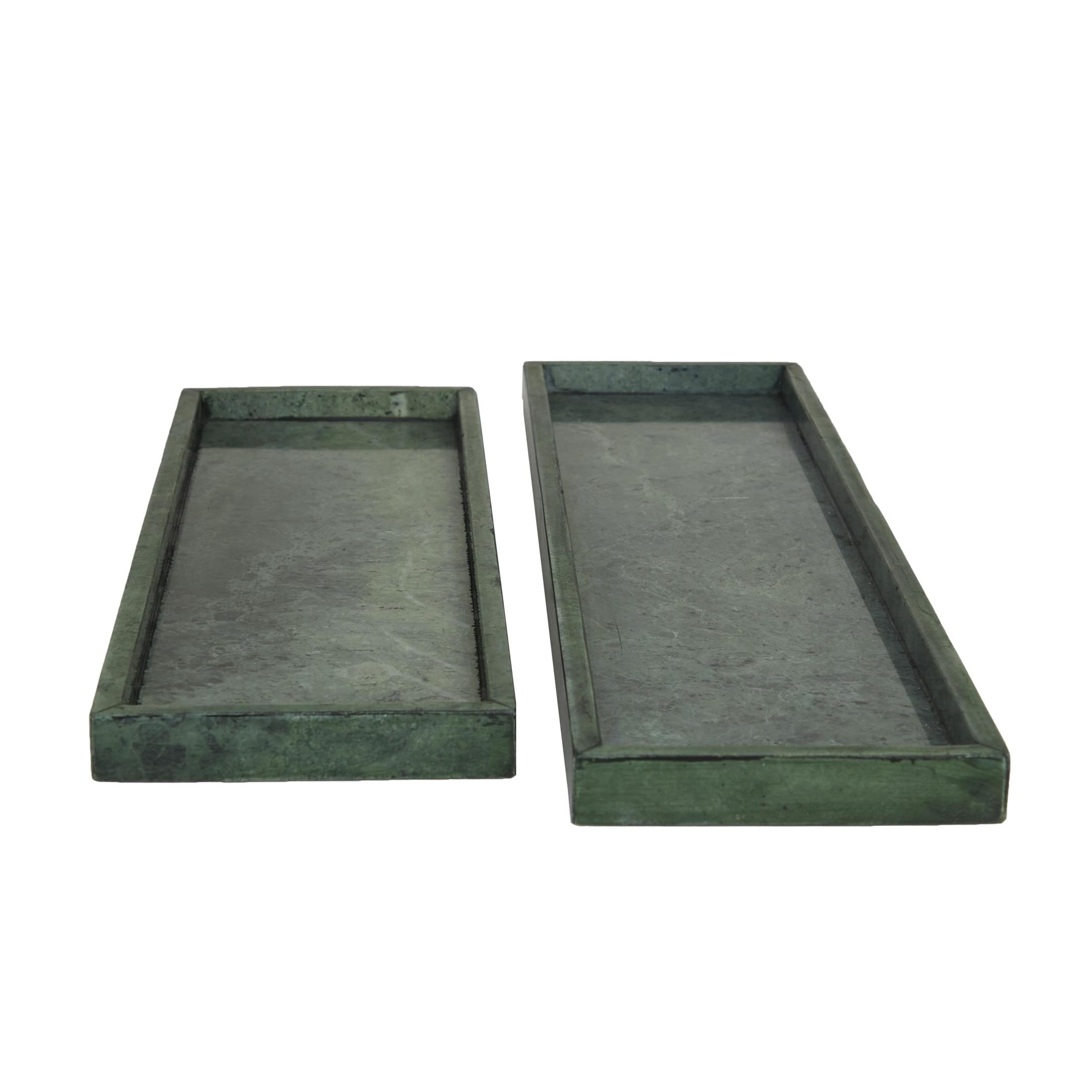 CosmoLiving by Cosmopolitan 22", 18"W Green Marble  Tray with Raised Border, 2-Pieces