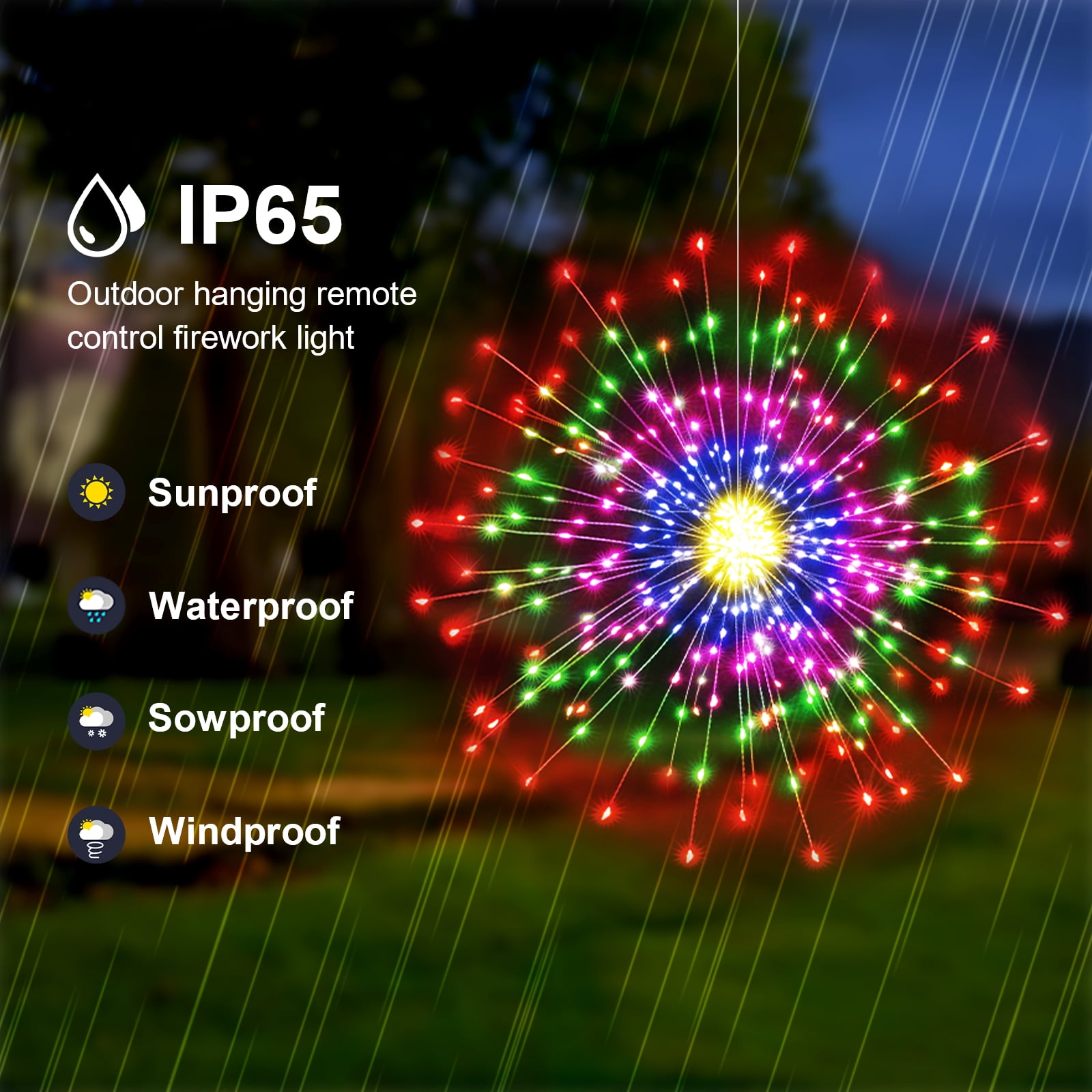 LED Starburst Firework Lights,5 Pack Outdoor String Lights - 1000 LED Hanging Bursting Star Lights, 16Modes Waterproof Copper Wire Christmas Decorative for Party, Patio, Garden (Multicolor)