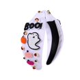 thumbnail image 1 of wonima11 Halloween Headbands for Women, Rhinestone Crystal Embellished Knotted Headbands, Beaded Pumpkin Ghost Top Knot Headband Halloween Hair Accessories Party Favors Gifts (Ghost), 1 of 1