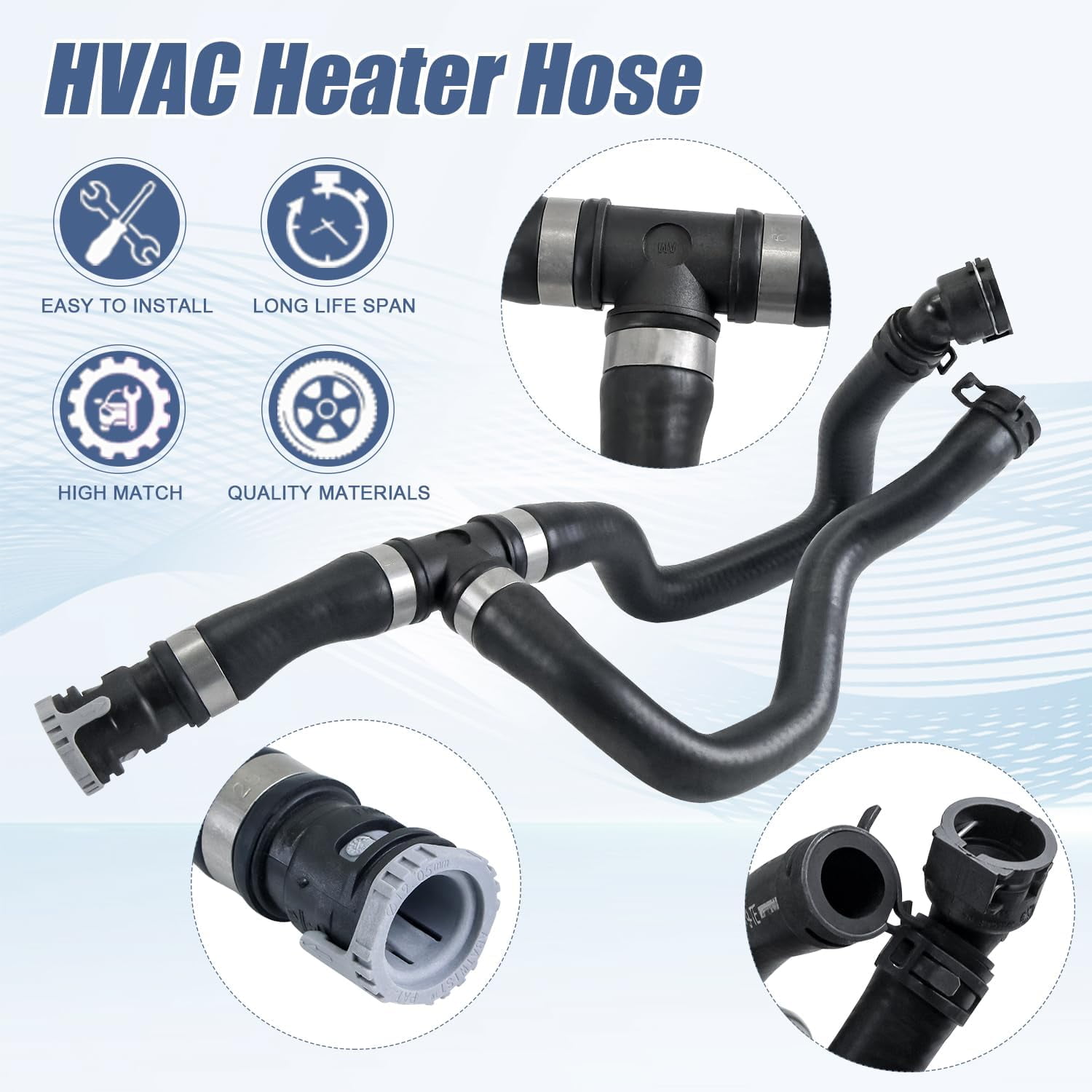 HVAC Heater Hose Compatible with Ford Escape 2013-2019 Replaces CV6Z18472T Rubber Black Engine Water Heater Hose