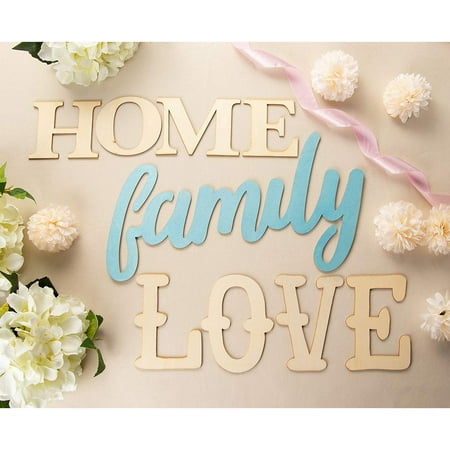 Home Family Love Sign - Set of 3 Unfinished Wooden Family Sign, Decorative Wood Letter Cutout, for Home Decoration, Housewarming Gift, DIY Craft