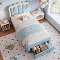 thumbnail image 6 of Hijob Twin Size LED Bed Frame for Boys/Kids with Storage Drawers, Velvet Upholstered Platform Bed with Adjustable Headboard, Built in Charging Station, Blue, 6 of 8