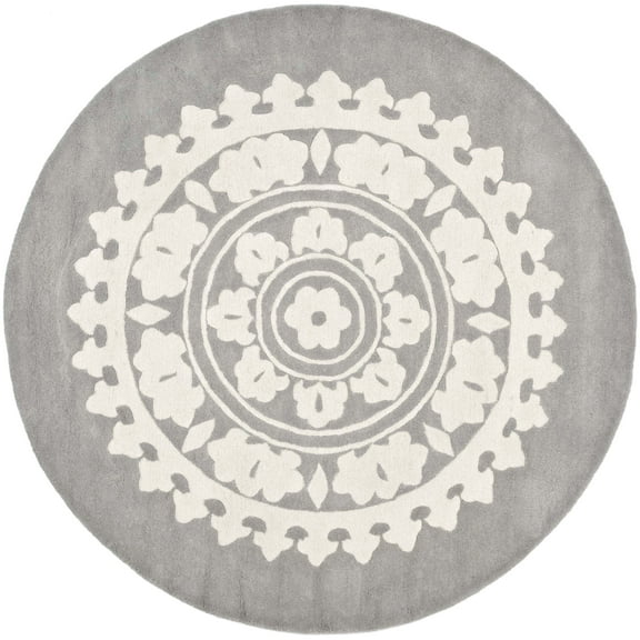 SAFAVIEH Soho Rozanne Medallion Area Rug, Light Grey/Ivory, 6' x 6' Round