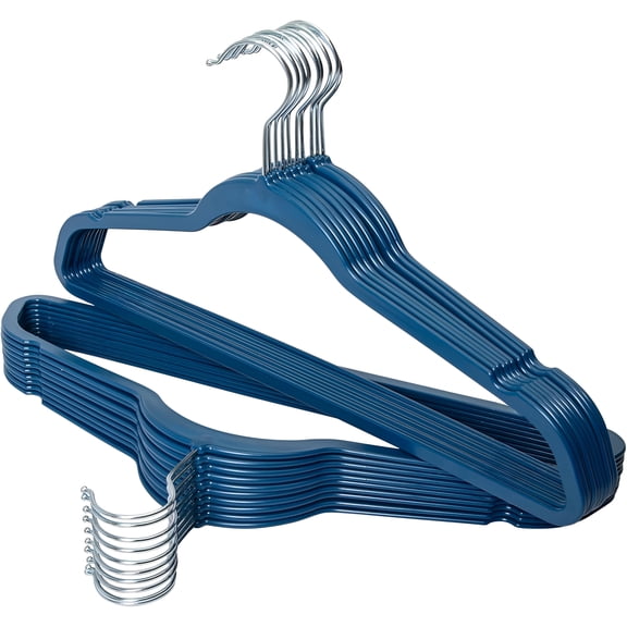 Concepts 20-Pack Notched Hangers – Heavy-Duty Navy Blue Plastic Clothes Hangers with Silver Hooks, Durable & Space-Saving Closet Storage Solution