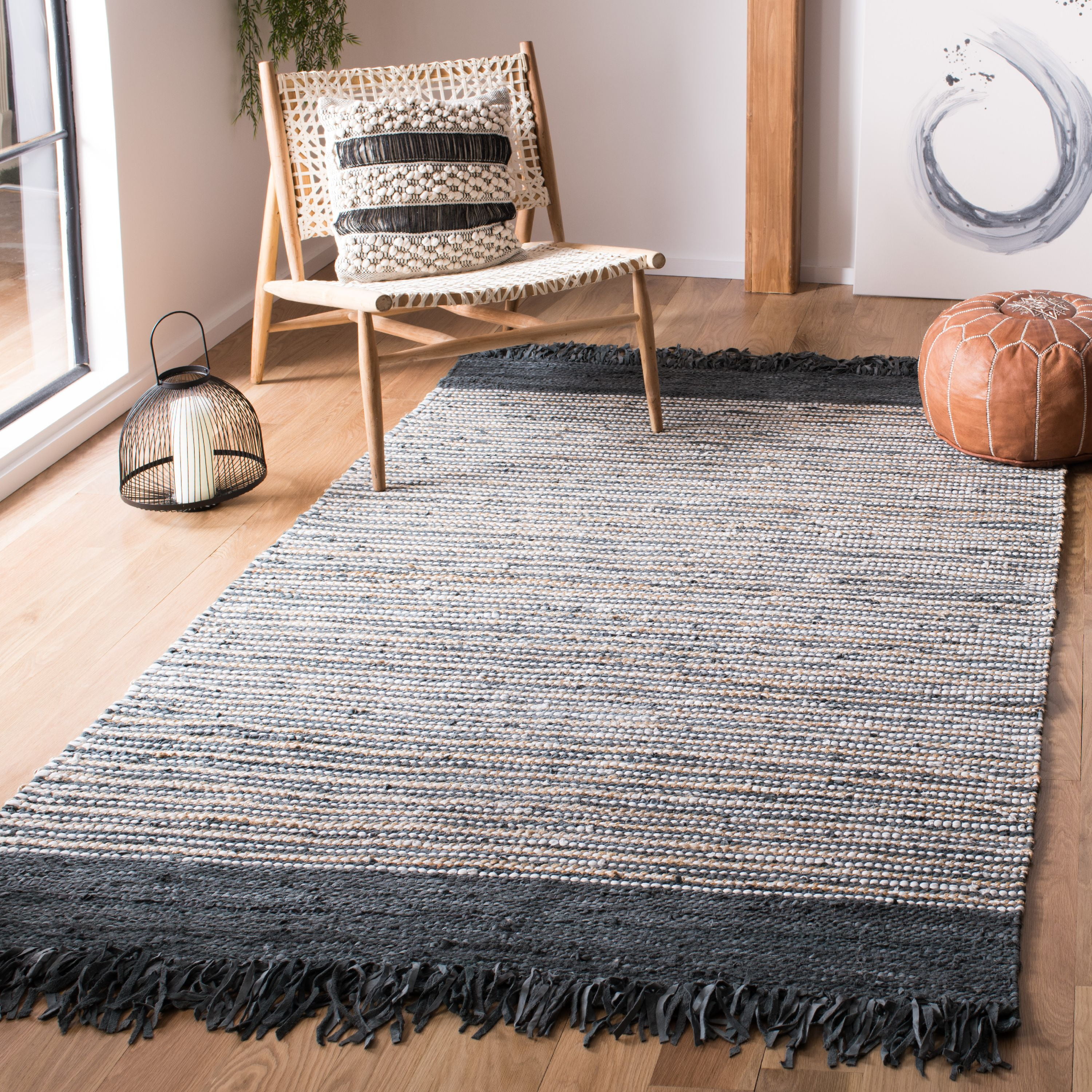 SAFAVIEH Vintage Leather Aaron Striped Area Rug, Dark Grey/Multi, 8' x ...