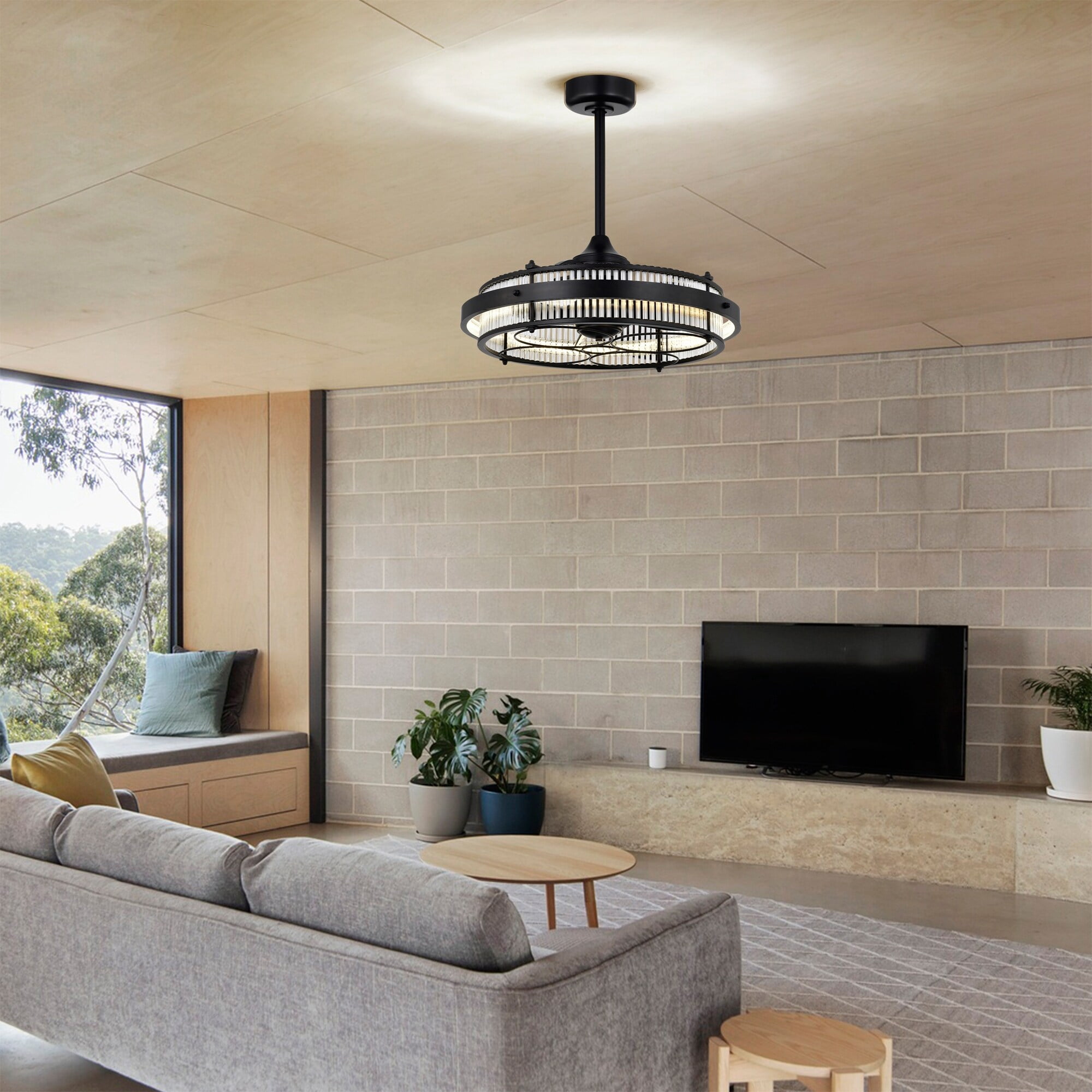 Warehouse of Tiffany Daciana 28 Inch Matte Black Finished Glam LED Ceiling Fandelier with Remote - N/A