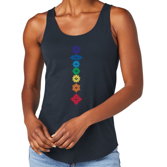 Women's 7 Floral Chakras Moisture-Wicking Relaxed Yoga Tank Top, Small New Navy