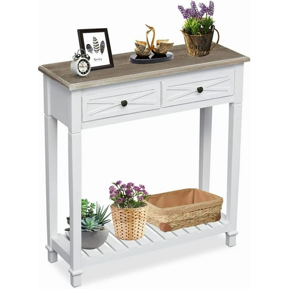 Kinpaw Morden White Console Entryway Table - Sofa Table with Drawer & Shelf, Entryway Table for Hallway, Living Room (Style A-1 Shelf)