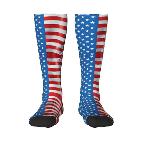 America Flag Pattern Knee High Socks for Women Long Leg Warmers Socks