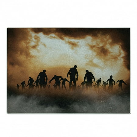 

Halloween Cutting Board Zombies Dead Men Walking Body in the Doom Mist at Night Sky Haunted Theme Print Decorative Tempered Glass Cutting and Serving Board Small Size Orange Black by Ambesonne