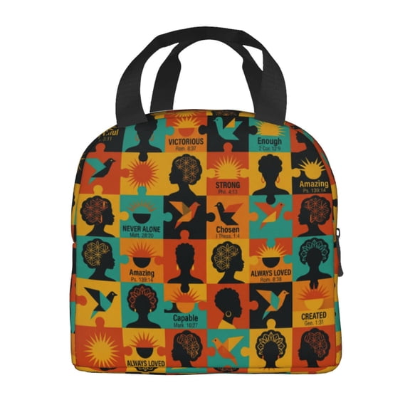 African American Lunch Bag, Reusable Insulated Lunch Tote Bag Box, Leakproof Thermal Cooler Sack Food Handbags Case High Capacity For Travel Work Picnic