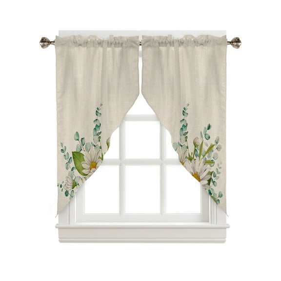Swag Curtains, Spring Watercolor White Daisy with Eucalyptus Leaves Rod Pocket Kitchen Curtains Valances Tier Curtains Swag Valance Curtains for Bedroom Living Room 36" x 36", 2 Panels