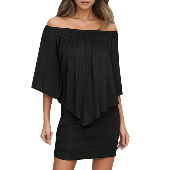 JIAYUE Women's Dress Solid Color Slim Fit Casual Off Shoulder Ruffled Mini Suitable For Everyday Wear Versatile Female Dresses
