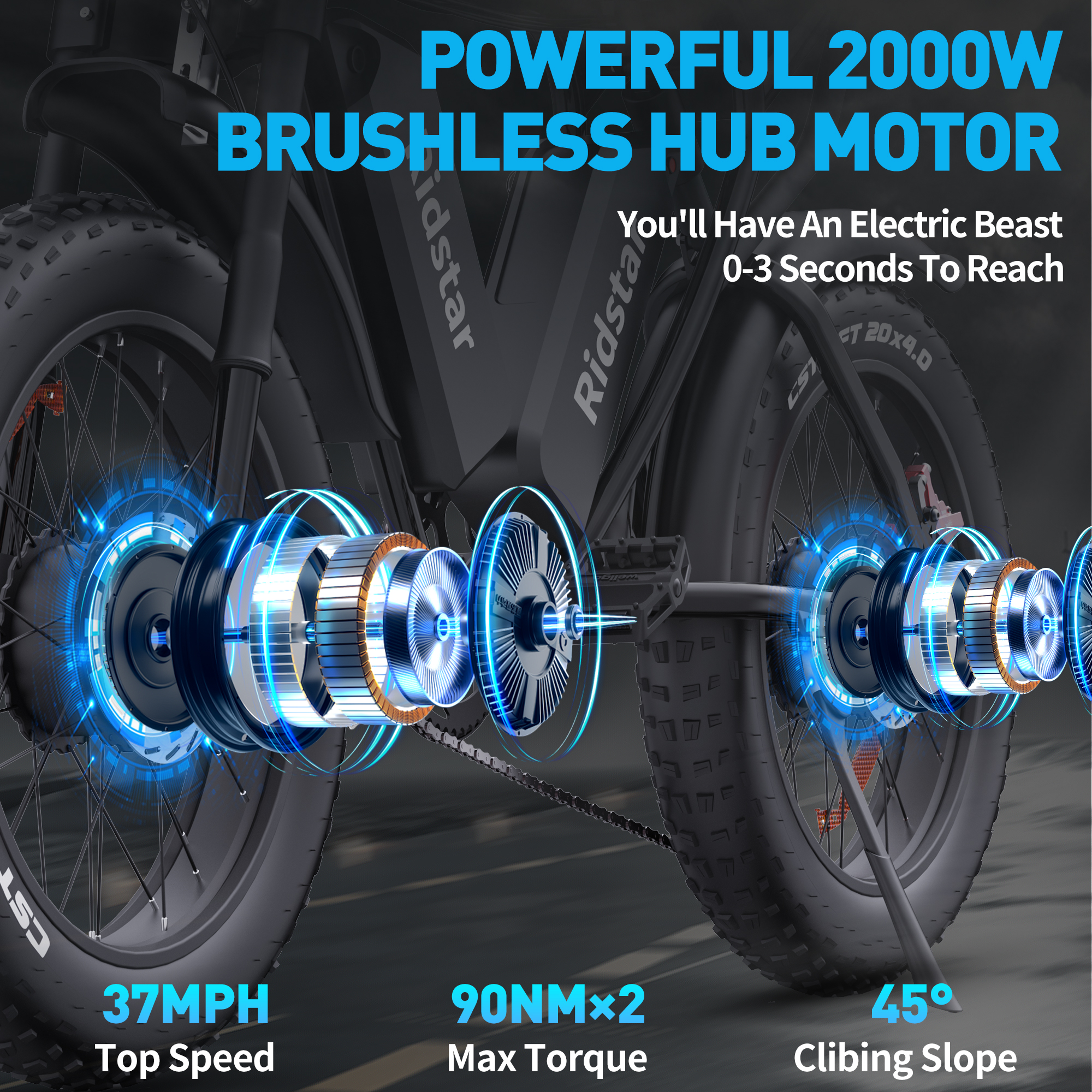 Ridstar Dual Motor 2000W 52V 40Ah Removable Battery Mountain BikeMtb Electric Bike for Adults 20" Fat Tire Electric Motorcycle,Full Suspension Electric Bicycle UL2849