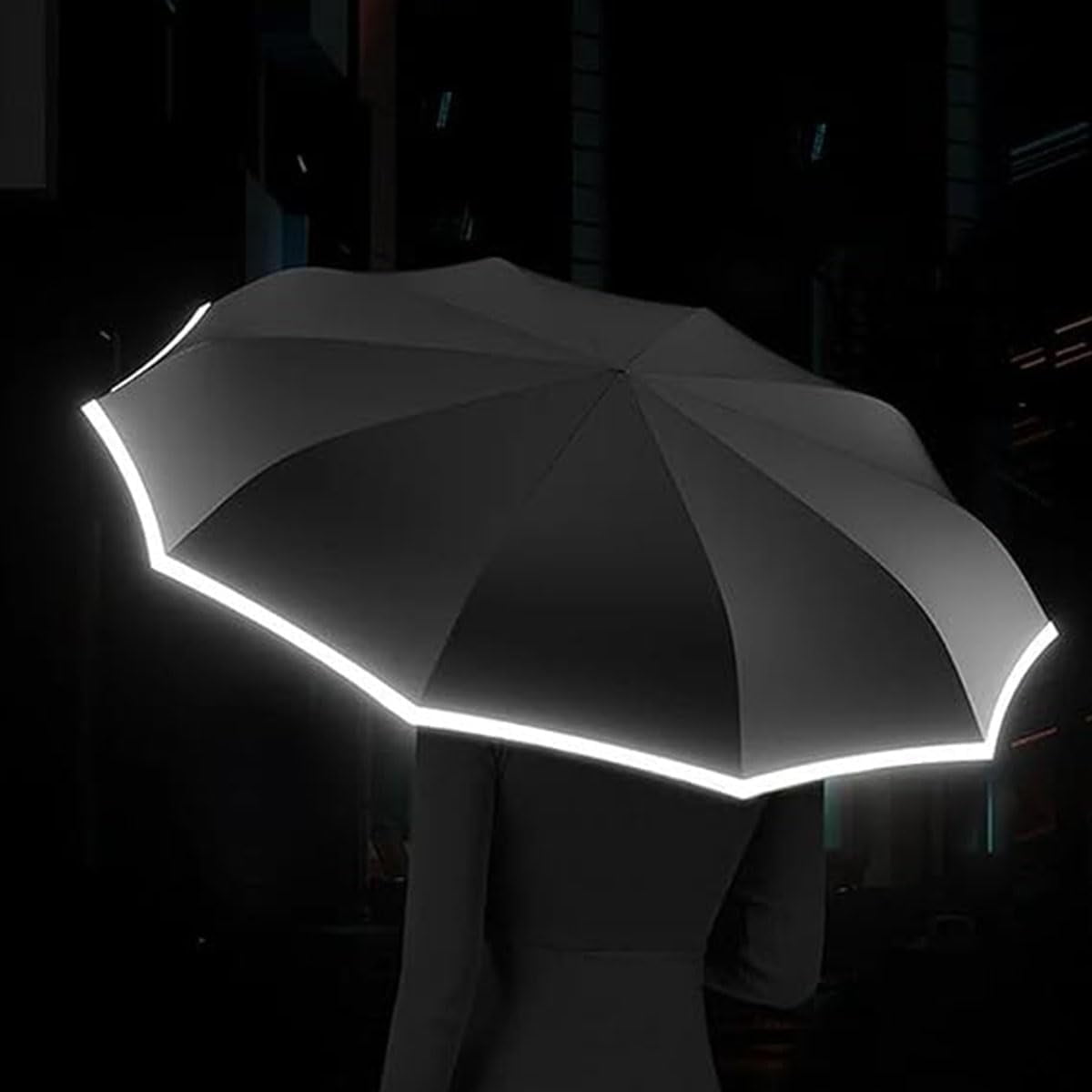 2024 New Ring Buckle Umbrella,Reflective Safety Strip,Sturdy Windproof,Travel Portable Windproof Umbrella,Reverse Automatic Umbrella for Rain & Sun