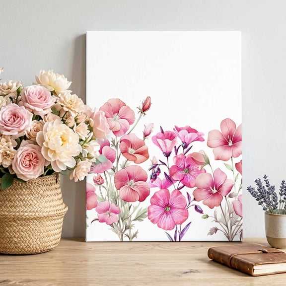 Canvas Wall Art, Pink Spring Floral Framed Canvas Prints for Bedroom Living Room, Summer Botanical Watercolor Flower Gallery Wrapped Wall Decor for Home Office, Gifts, 12"x18" Ship Next Day