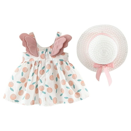 

Toddler Girls Dress Sleeveless Sundress Orange Print Princess Dress Clothes