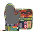 thumbnail image 2 of DouZhe Oven Mitts and Pot Holders Sets, Cartoon African Animals Jungle Prints Non-Slip Heat Resistant Kitchen Oven Silicone Glove, 2 of 7