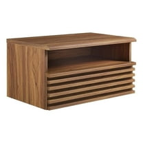 Pemberly Row 1-Drawer Wall-Mount Modern Wood Nightstand in Walnut