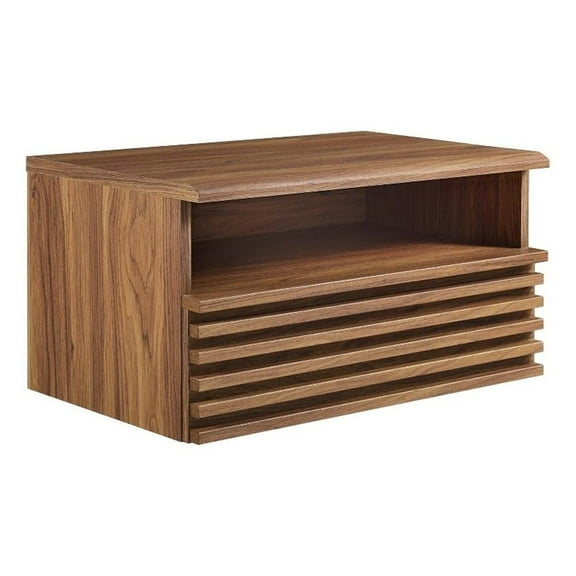 Pemberly Row 1-Drawer Wall-Mount Modern Wood Nightstand in Walnut