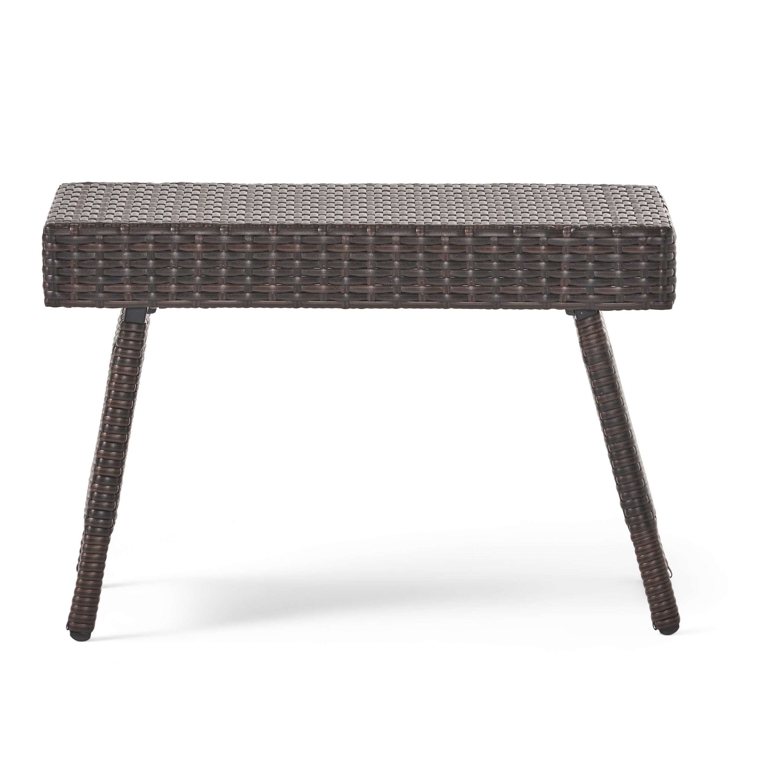 Outdoor Foldable PE Woven Snack Side Table, Portable Small Leisure Table for Patio Garden, Brown