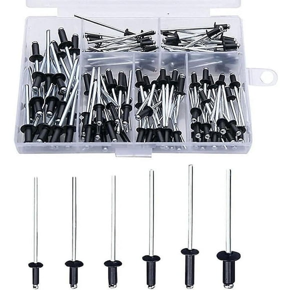 Black Rivet 200 Pieces Blind Rivets Rivets with Box Aluminum Rivet Pop Rivets Pop Rivets Assortment Open Round Rivets Aluminum Blind Rivets Domed Head