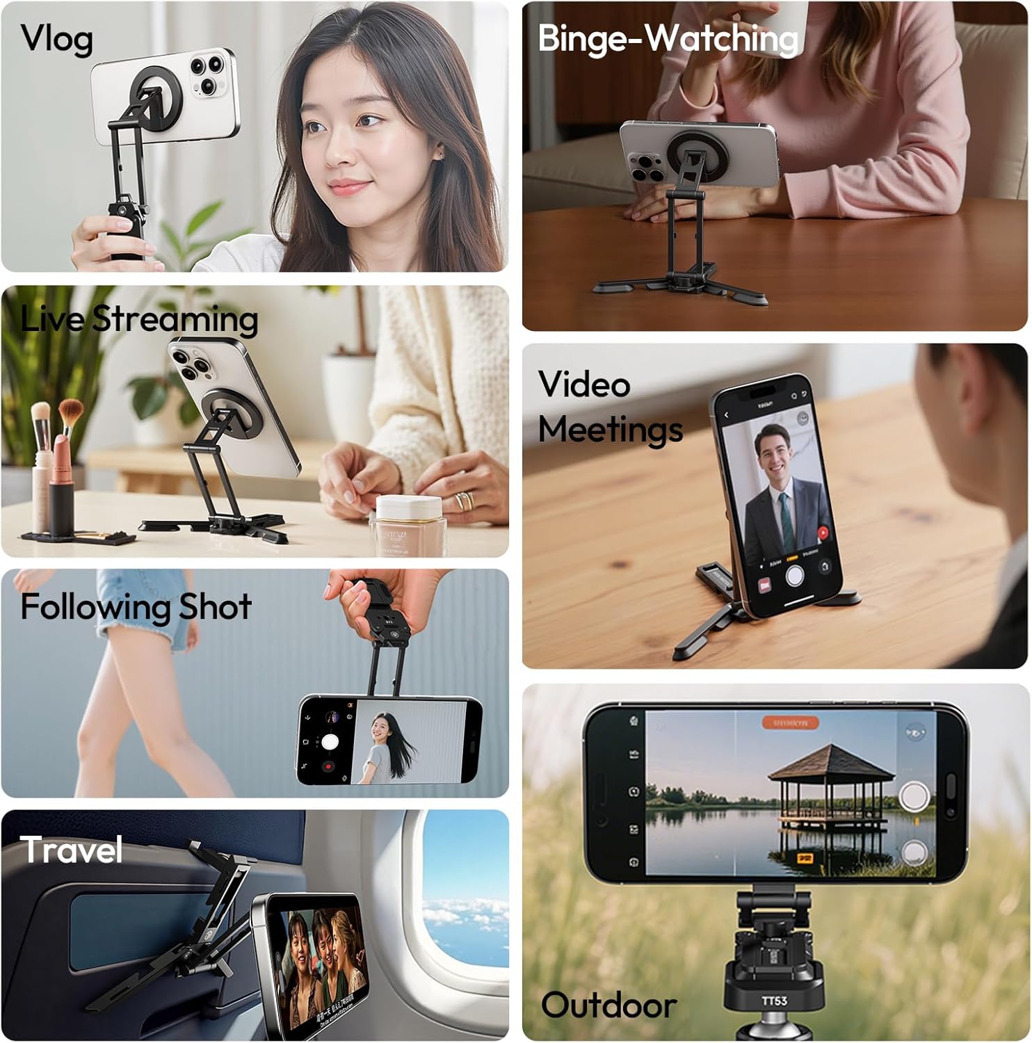 Ulanzi Magnetic Phone Tripod Stand, Foldable Mini Tripod with MagSafe Phone Holder & Cold Shoe Mount