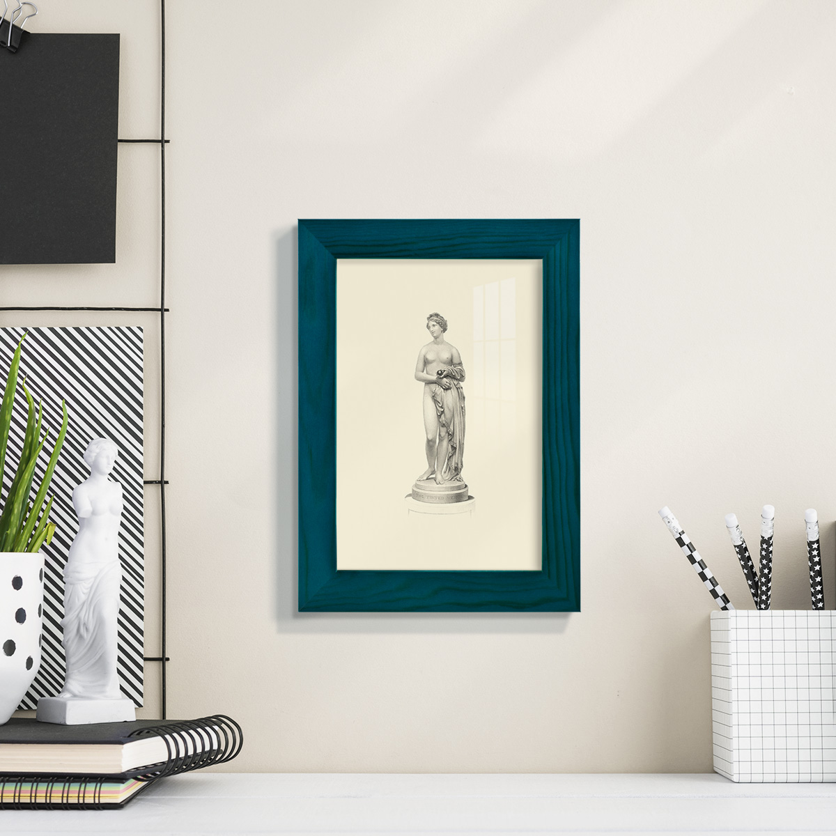 Classical Statuary I -Framed Print w/glass-Ocean Blue