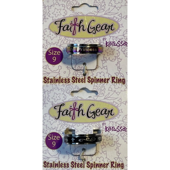 Ring Size 9 Faith Gear Stainless Steel Spinner Ring Ladies 2-Ring Set