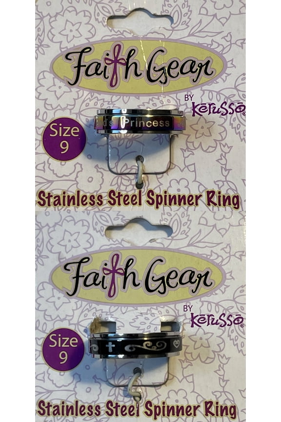 Ring Size 9 Faith Gear Stainless Steel Spinner Ring Ladies 2-Ring Set