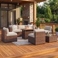 thumbnail image 7 of Clouddwell 8 Piece Outdoor Patio Furniture Set, Wicker Rattan Patio Sectional Sofa Sets with Fire Pit Table, Off White, 7 of 7