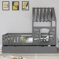 thumbnail image 2 of Twin Size House Bed with Window and Roof, Wooden Playhouse Bed Frame with 2 Drawers and Guardrails for Boys Girls, No Box Sping Required, Gray, 2 of 9